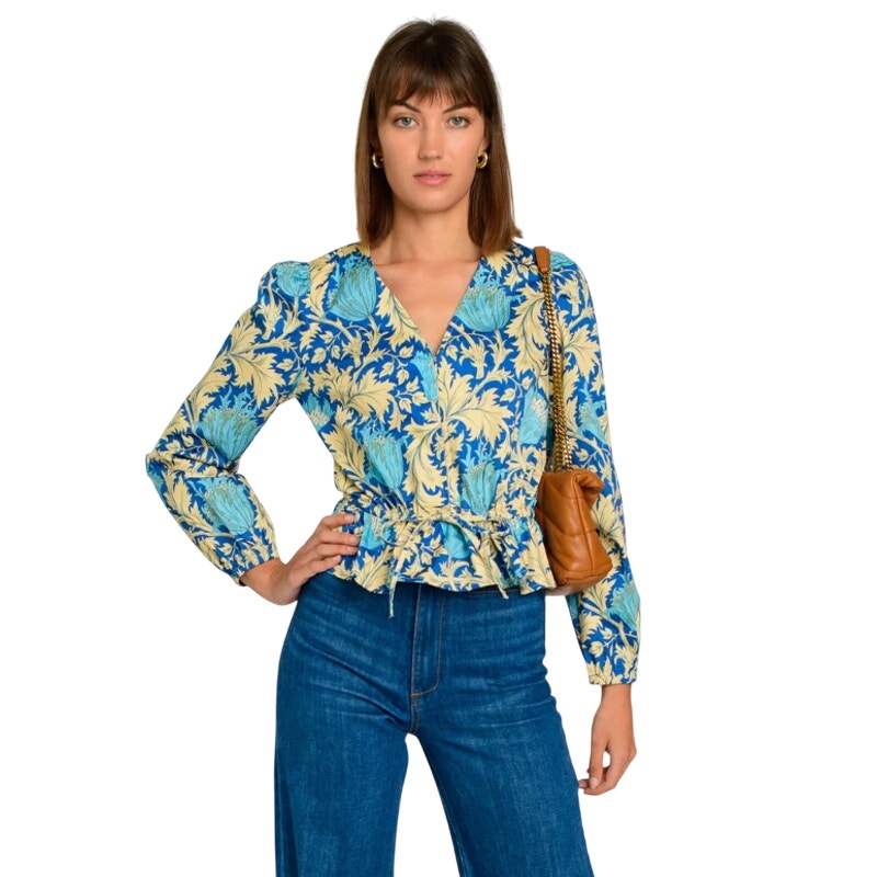 Elizabeth James The Label, Sloane Top, Demask Blue, Xl, 239$ Nwt